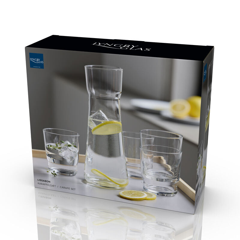 Lyngby Glas Karaffenset Lissabon – 5-teiliges Set, 1 l, Ø 10,0 cm, H 25,0 cm, Glas, spülmaschinenfest
