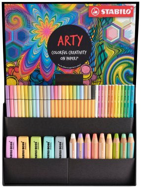 STABILO ARTY Stifte-Set – Pastell, 50 Stk., Box, mit 21 Farbstiften, 12 Filzstiften, 12 Finelinern