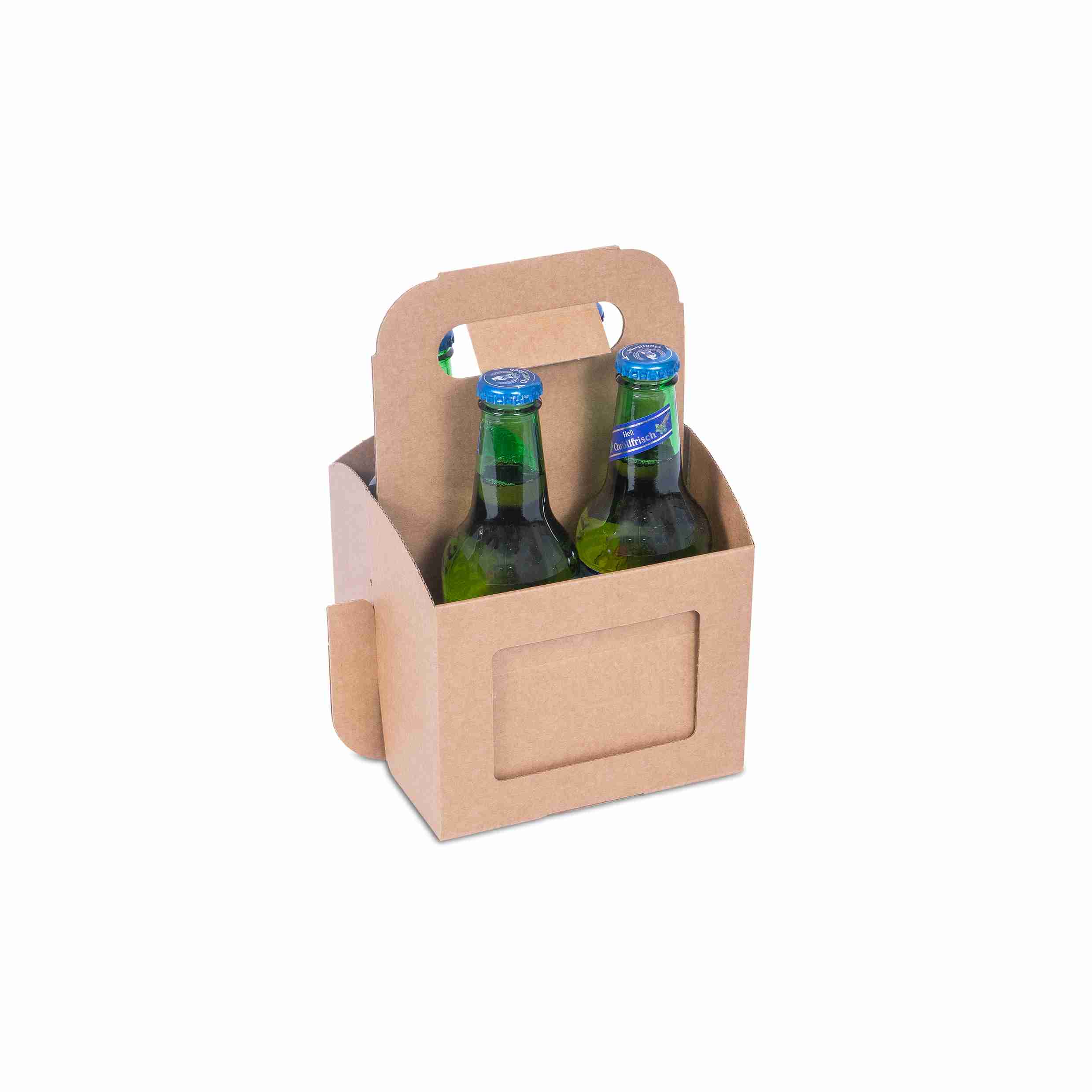 Präsentkarton Wellpappe braun – Innenmass 150 × 238 × 150 mm – für 4 Flaschen – 1 Stk., ab 500 Stk.