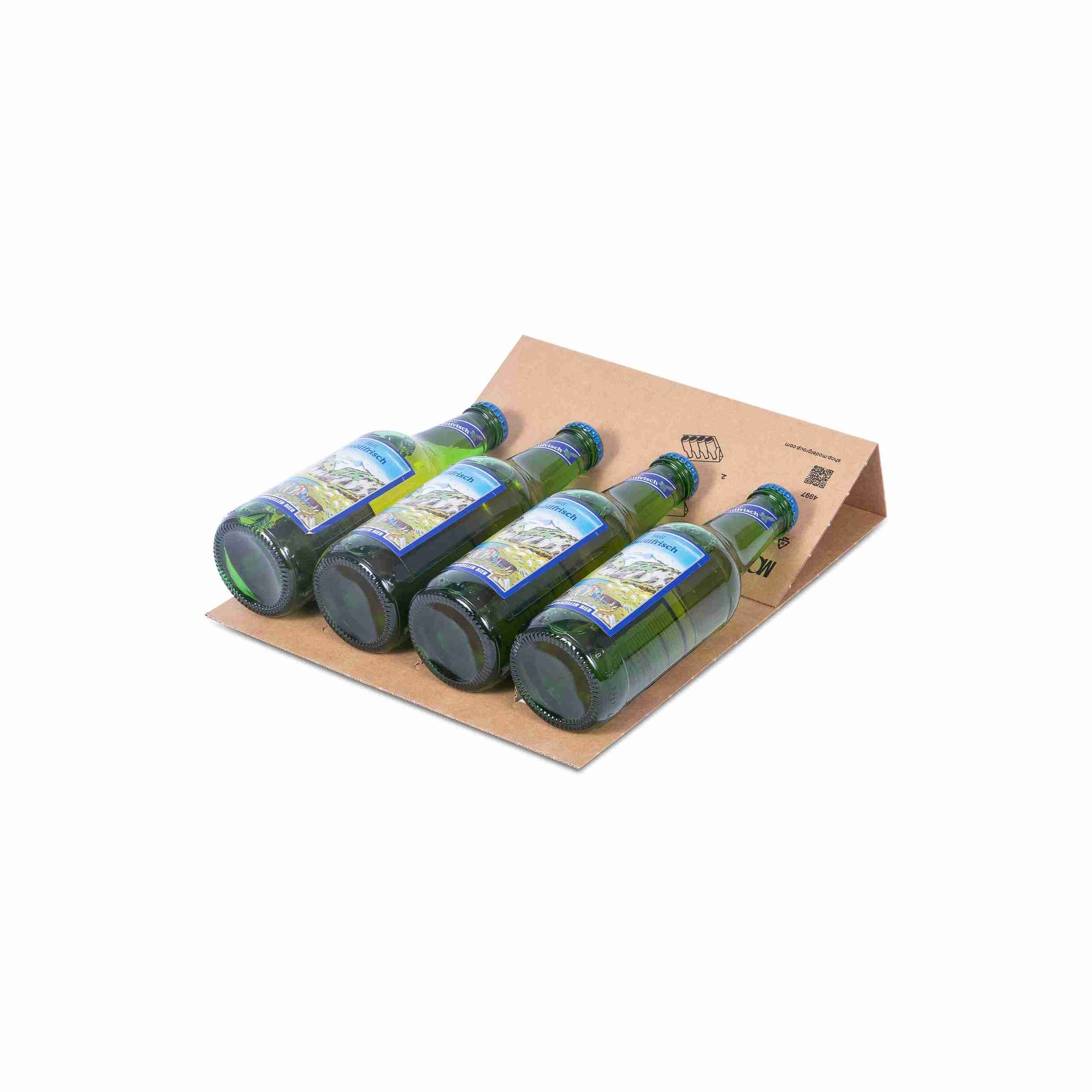 Model Einlagekarton – 245 × 460 mm – Karton – für 4 × 0,3 l Flaschen (max. Höhe 230 mm, Ø 60 mm) – 1 Stk., ab 50 Stk.