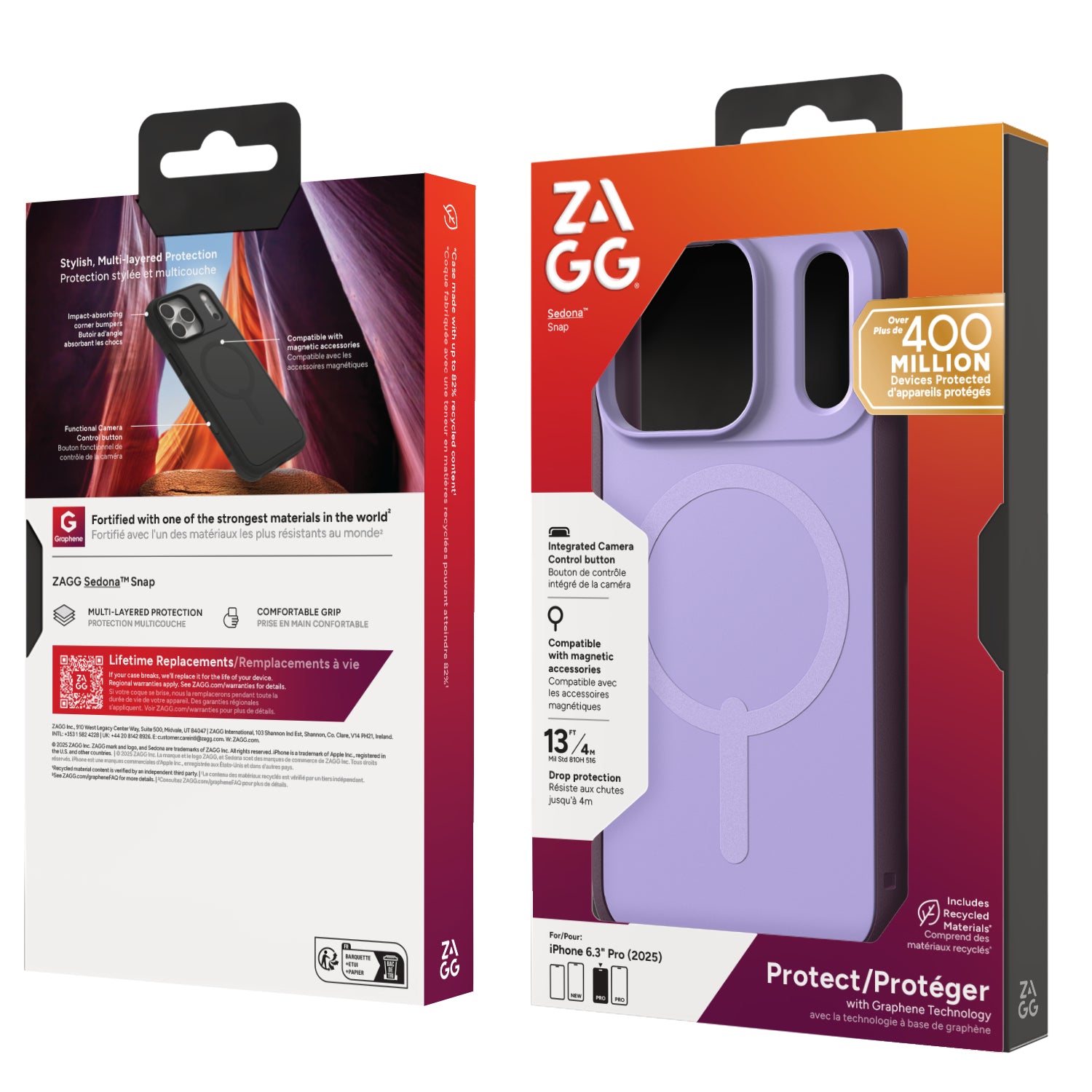 ZAGG Sedona Snap Backcover – für Apple iPhone 17 Pro, MagSafe, Graphen, Violett, bis 4 m Sturzsicher