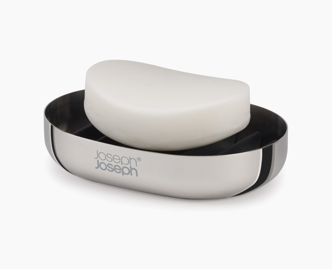 Joseph Joseph EasyStore Luxe Seifenschale – 11,5×8×2,5 cm, Edelstahl, Oval, Grau