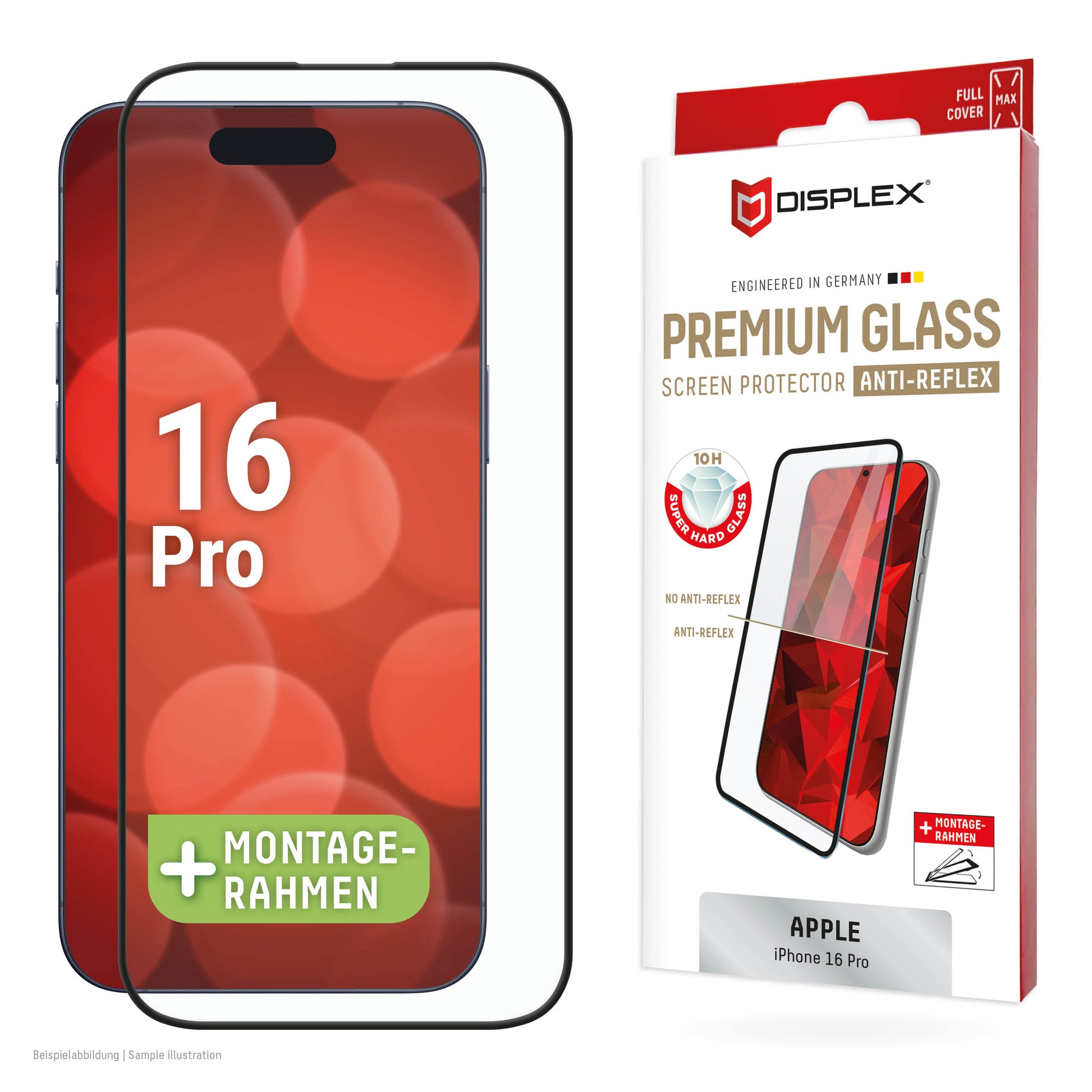 Displex Displayschutz (Panzerglas), Full Cover – für iPhone 16 Pro – mit Applikator