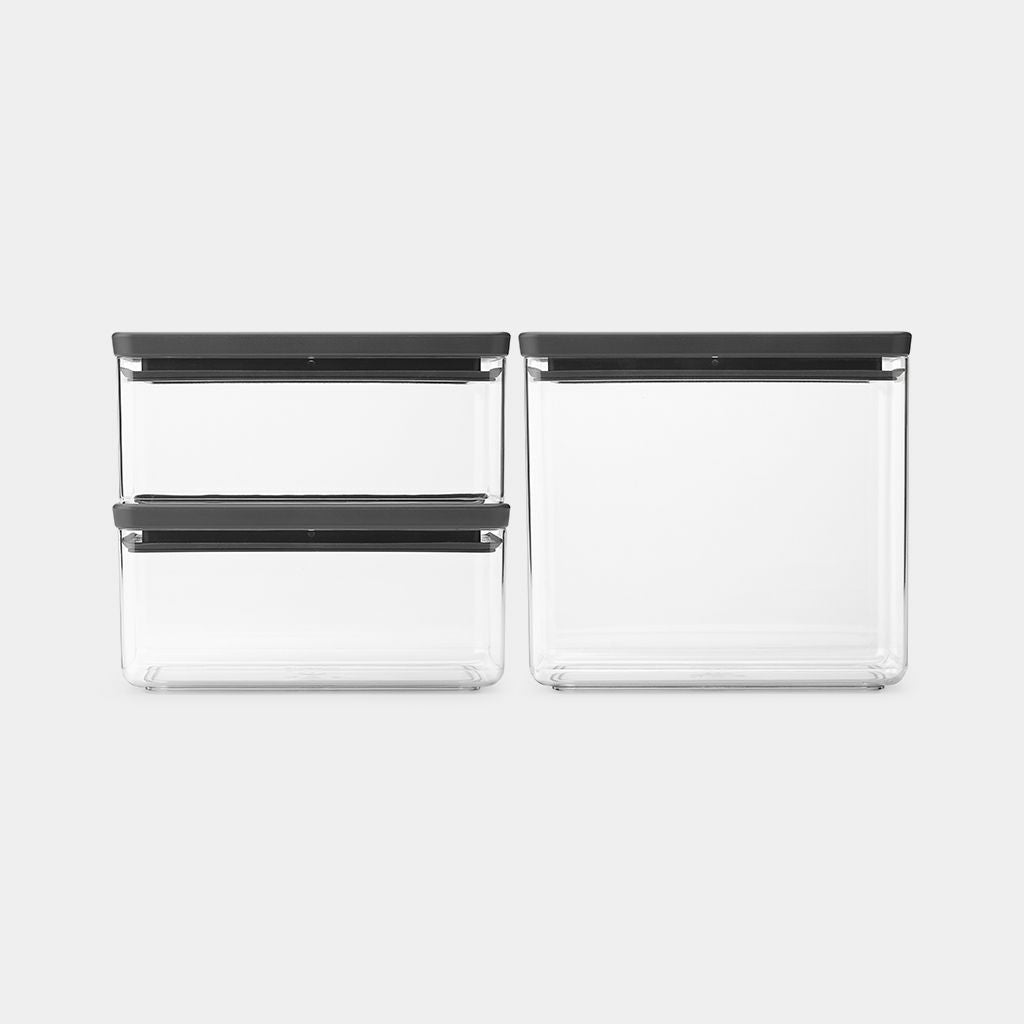 Brabantia Vorratsdose Tasty+ – 6,5 l – Rechteckig – 66,3 × 20,1 × 11,1 cm – Kunststoff – Transparent – 3 Stück