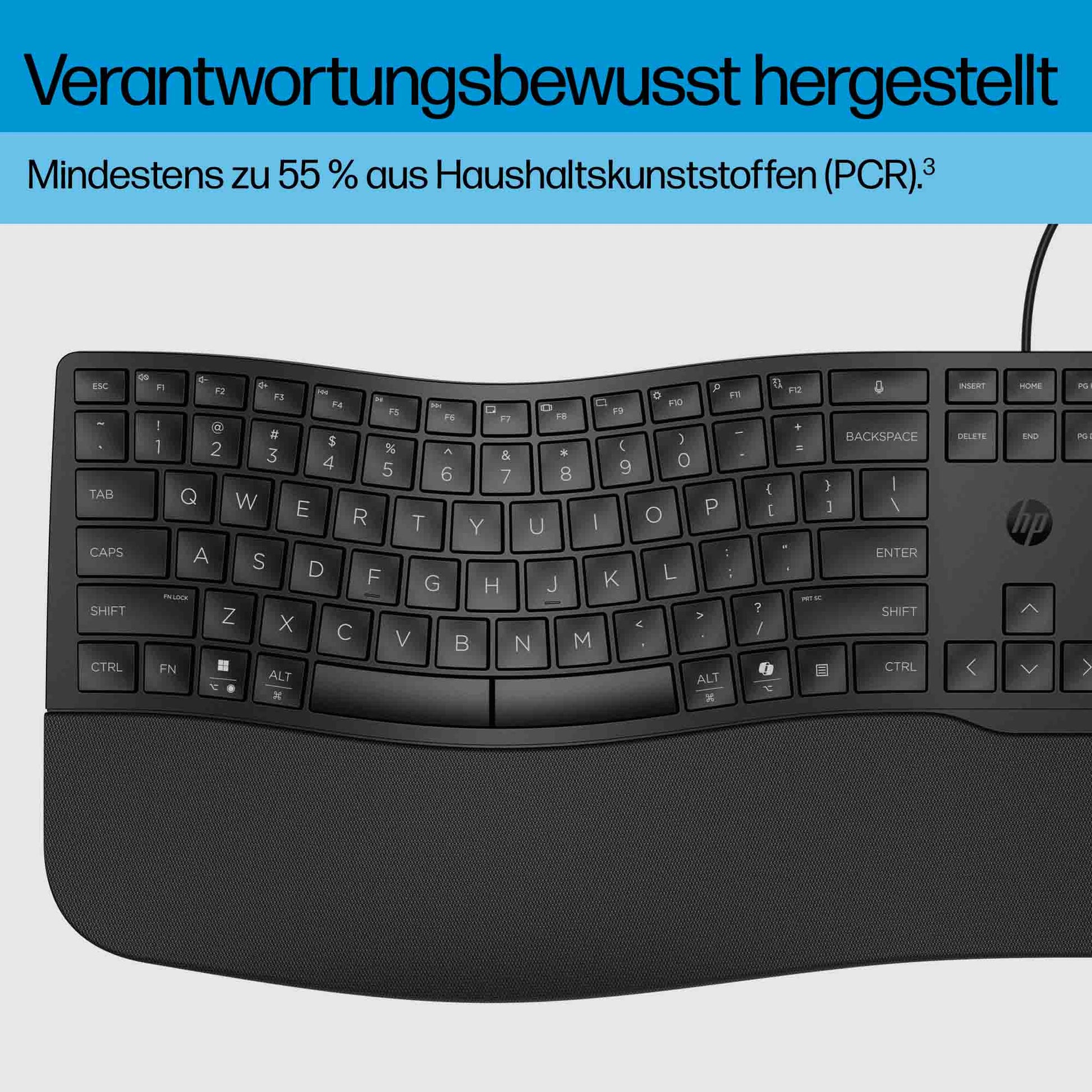 HP 480 Comfort – Tastatur – kabelgebunden, USB-A – auslaufsicher, leise Tasten – Schwarz