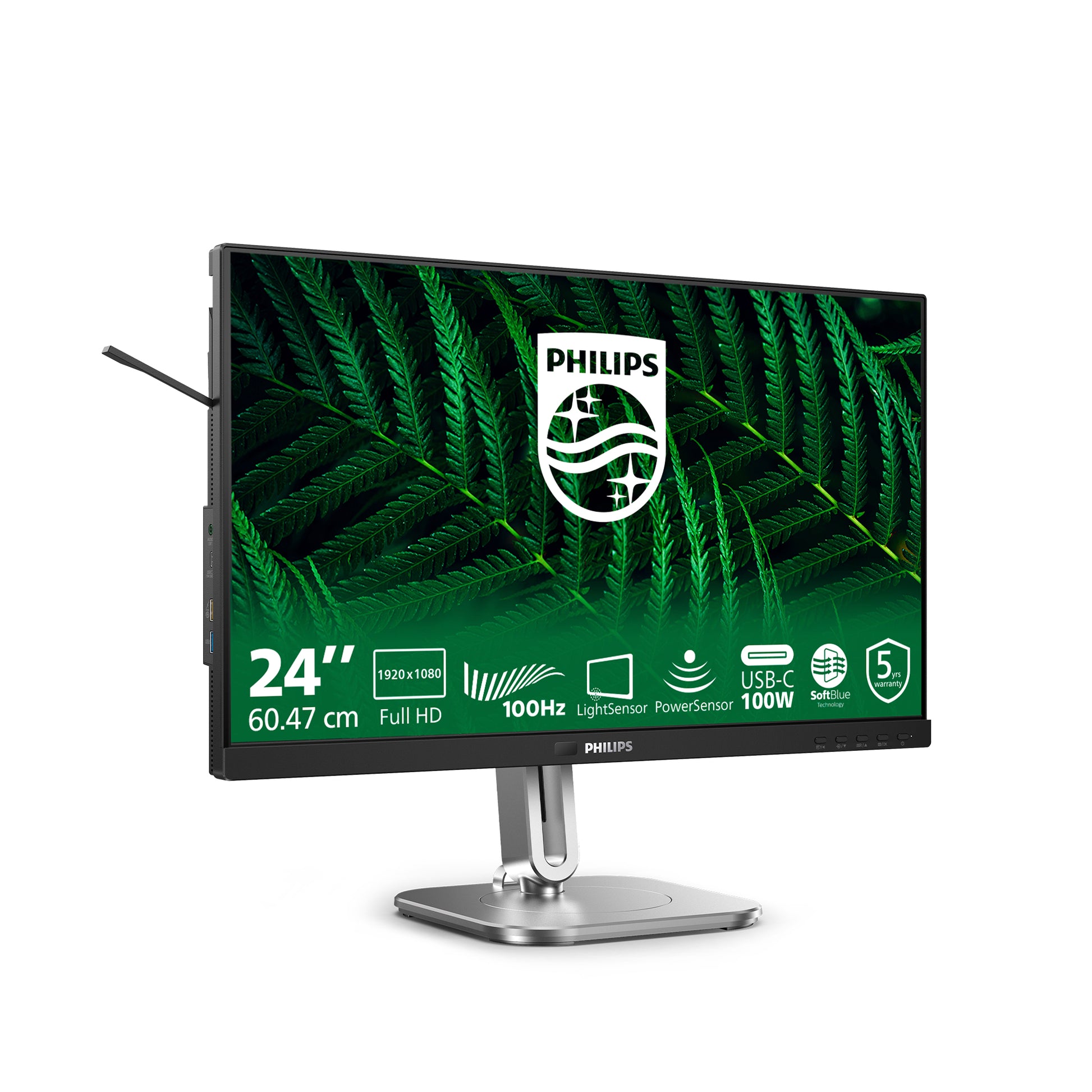 Philips 24B2G5301/00 – Monitor, 23,8", IPS, 100 Hz, 300 cd/m², Daisy Chain, KVM, USB-Hub, VESA 100 × 100, Grau