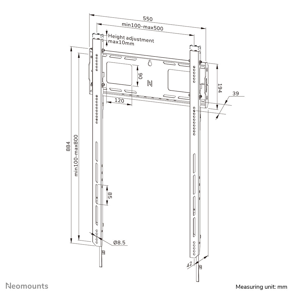 Neomounts WL30-750BL18P – Wandhalterung, fix, für 50–98", VESA 100×100–500×800, bis 100 kg, schwarz