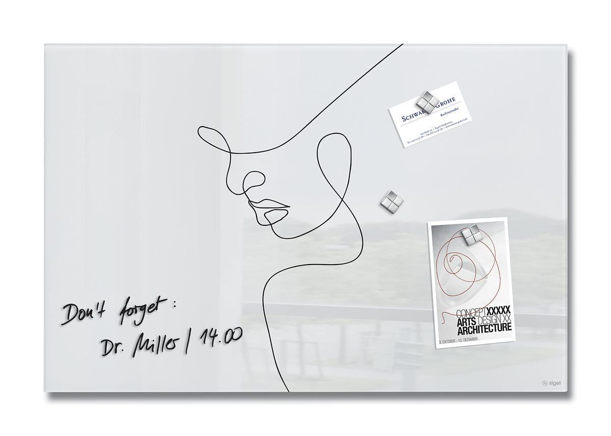 Sigel Whiteboard – 60 × 40 cm, Glas, magnetisch, Wandmontage, inkl. Magnetwürfel, Montagesatz