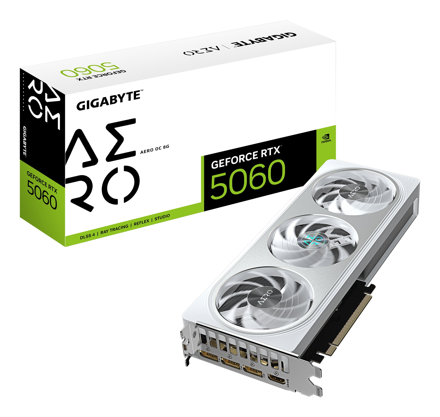 GIGABYTE GeForce RTX 5060 AERO OC 8G – PCIe Grafikkarte – 3×DisplayPort, 1×HDMI, PCIe 5.0, 1×8-Pin, 109 W