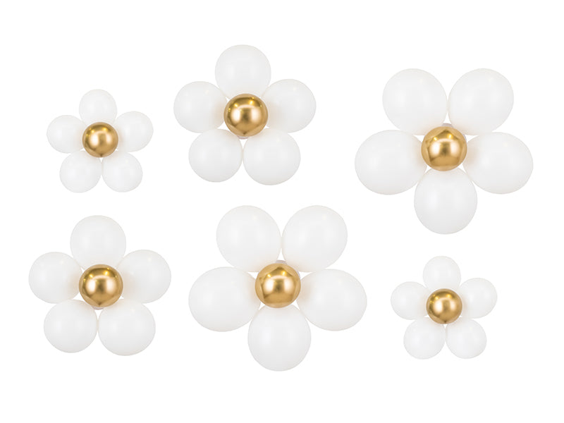PartyDeco Luftballons Blumen – Gold/Weiss – Ø 40–50 cm – Latex – 36 Stk