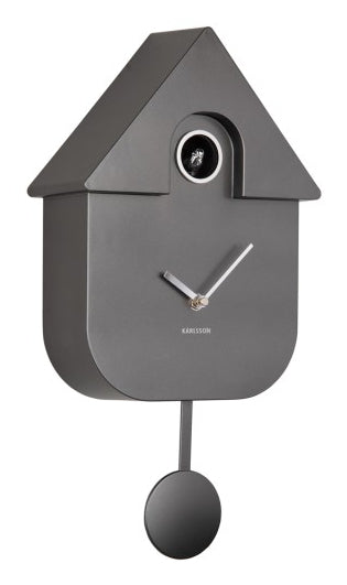 Karlsson Kuckuck Wanduhr – Analog, 21,5 × 41,0 × 8,5 cm, dunkelgrau, metallisch