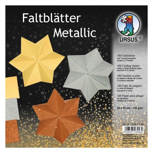 URSUS Origamipapier Metallic – 20 × 20 cm, mehrfarbig, 130 g/m² – 100 Blatt