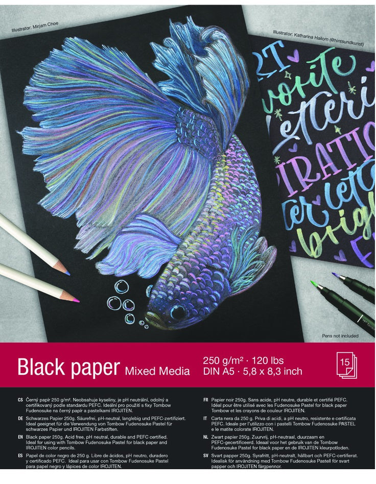 Tombow Zeichenpapier, Papier, 14,8 × 21 cm, Schwarz, 15 Blatt
