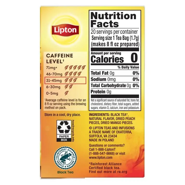 Lipton Schwarztee Pfirsich & Mango – Teebeutel 20 Beutel – Fairtrade