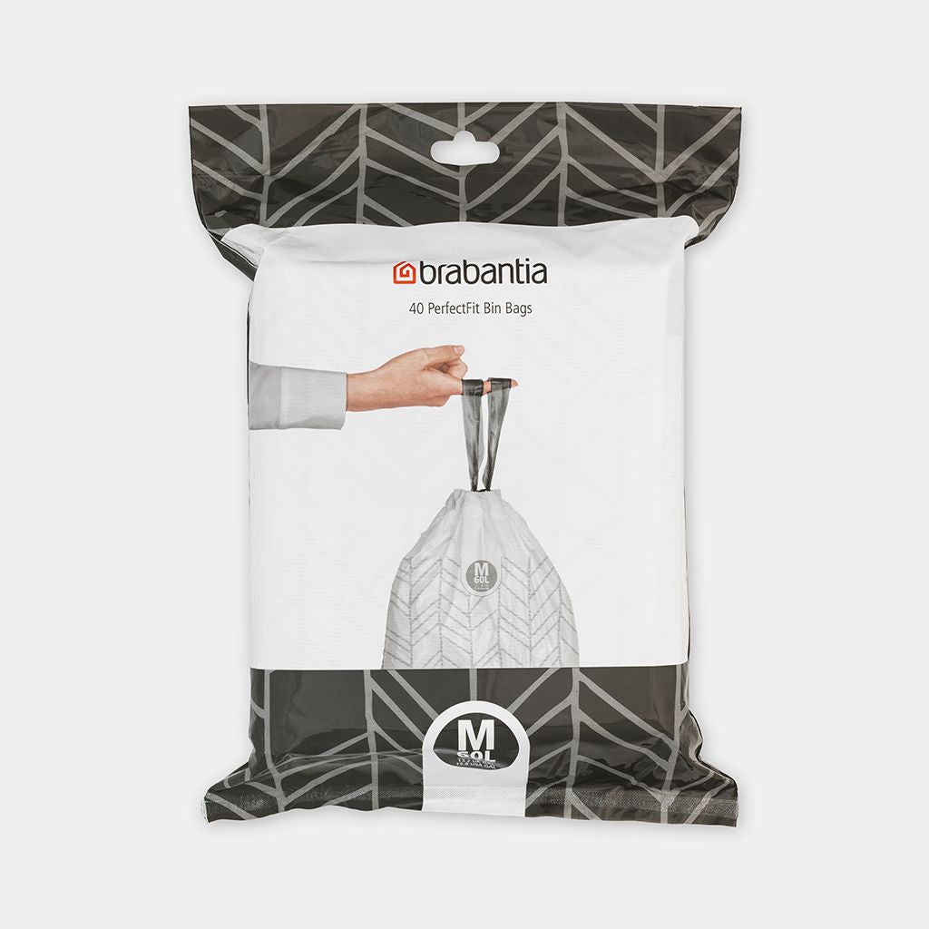 Brabantia Kehrichtsack – für PerfectFit M, 60 l, mit Zugband, PE, weiss, 694 × 790 mm, 40 Stk