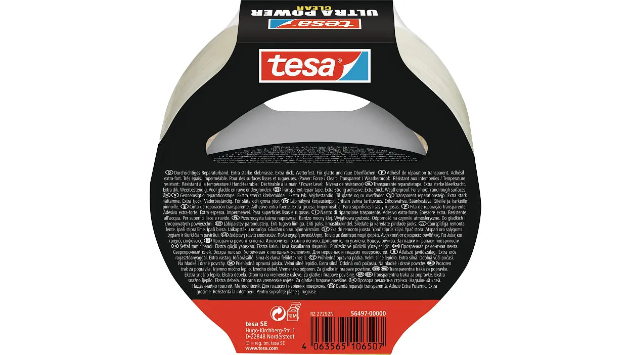 TESA Ultra Power Klebefilm klar – 48 mm × 20 m, transparent, Polyethylen, wasserfest, 1 Stück