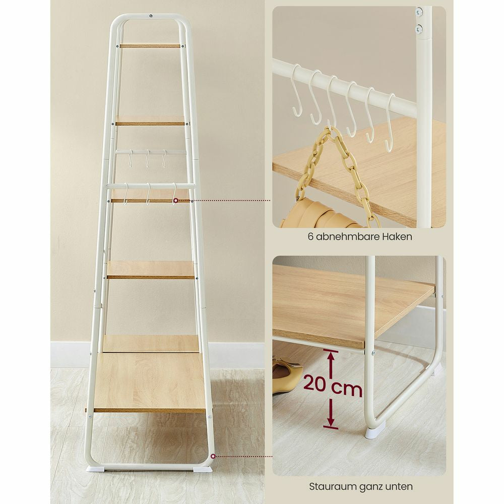 Vasagle Garderobe mit Schuhregal – 6 Haken, Stahl/Spanplatte, Braun/Natur, 120 × 45 × 160 cm