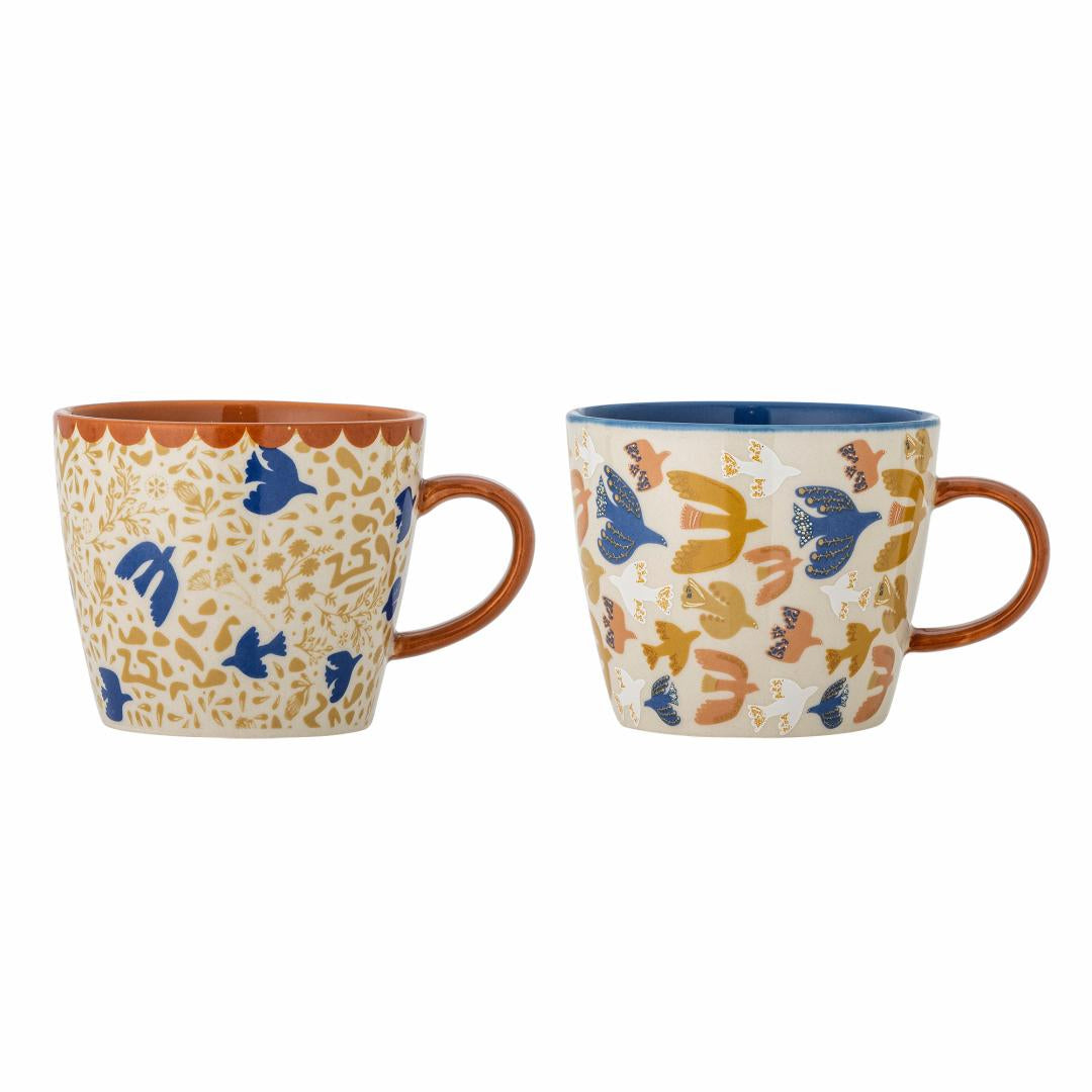 Bloomingville Teetasse – 2er Set, 300 ml, Ø 9,5 cm, Steingut, Mehrfarbig, spülmaschinenfest