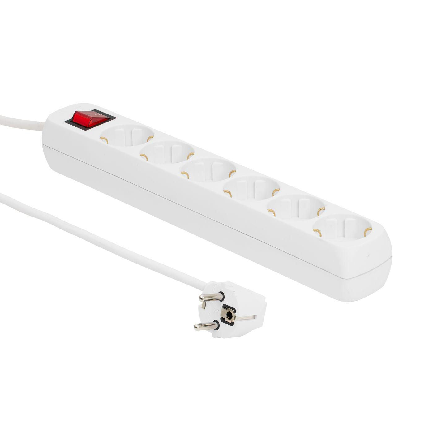 Microconnect Steckdosenleiste – 6× Schuko (Typ F), 1,8 m, mit Schalter, Weiss