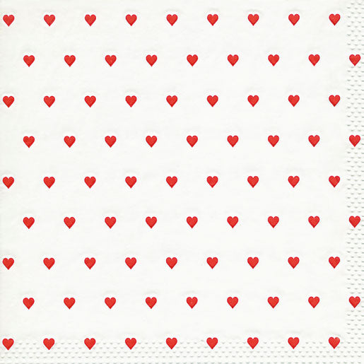 Paper + Design Servietten Herz – rot/weiß – 33 × 33 cm, 3-lagig – 16 Stück