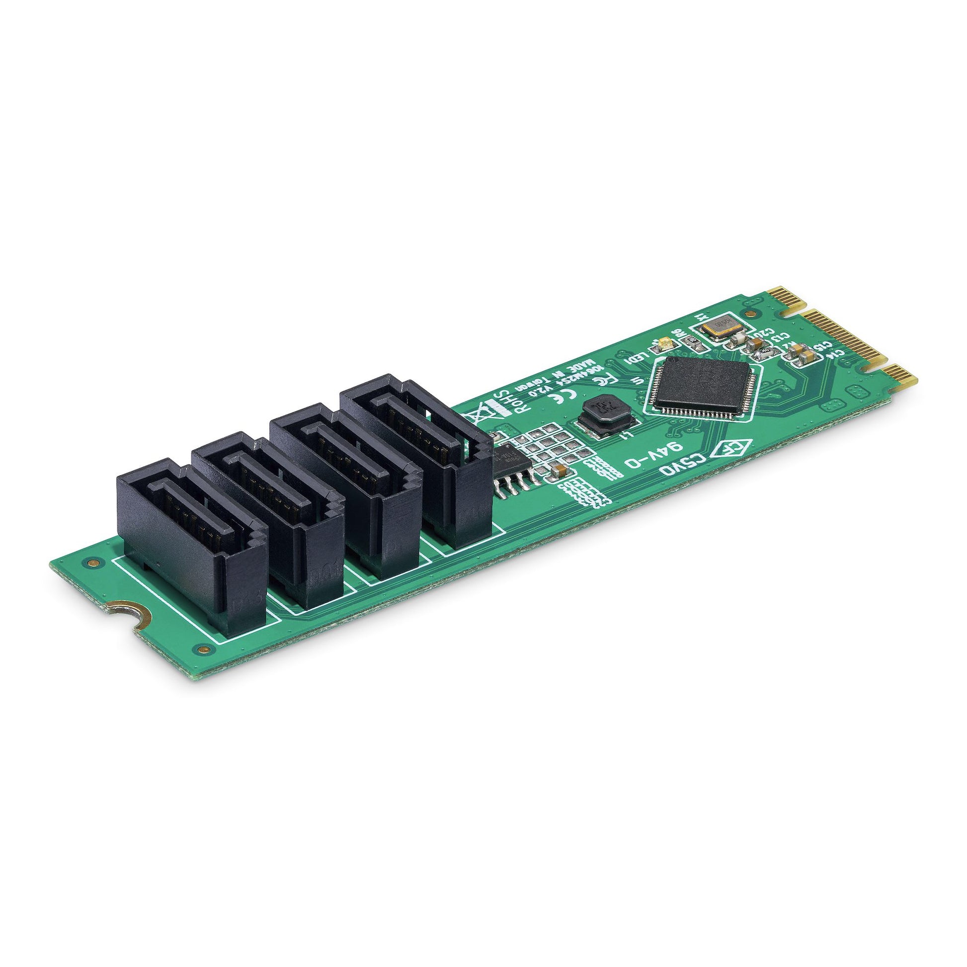 StarTech.com M.2 zu 4× SATA Adapterkarte – PCIe 3.0, 4× SATA, Hot-Swap, Port-Multiplier – Grün