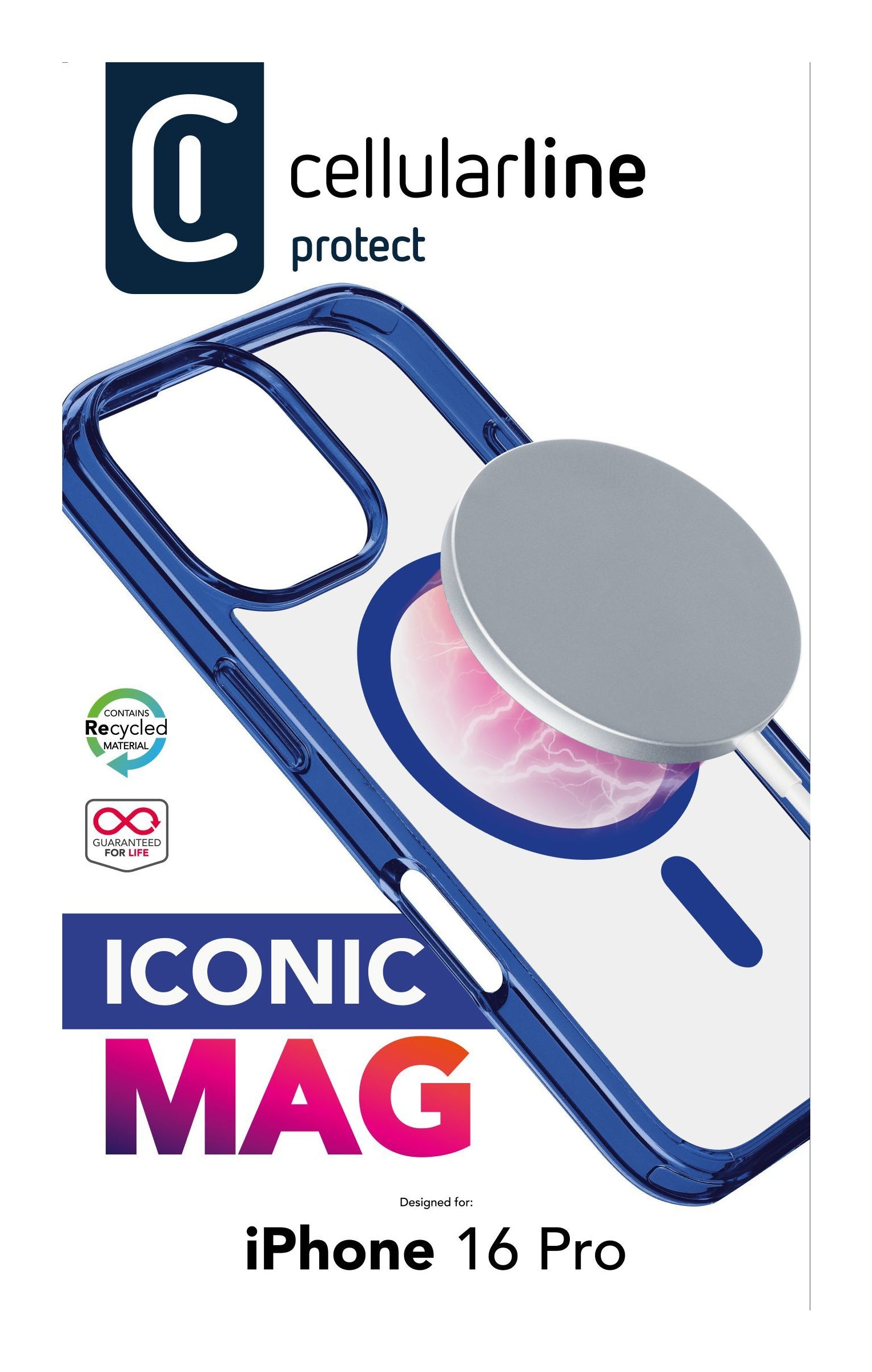 Cellularline Iconic – Backcover – für Apple iPhone 16 Pro, MagSafe, Kunststoff, Blau