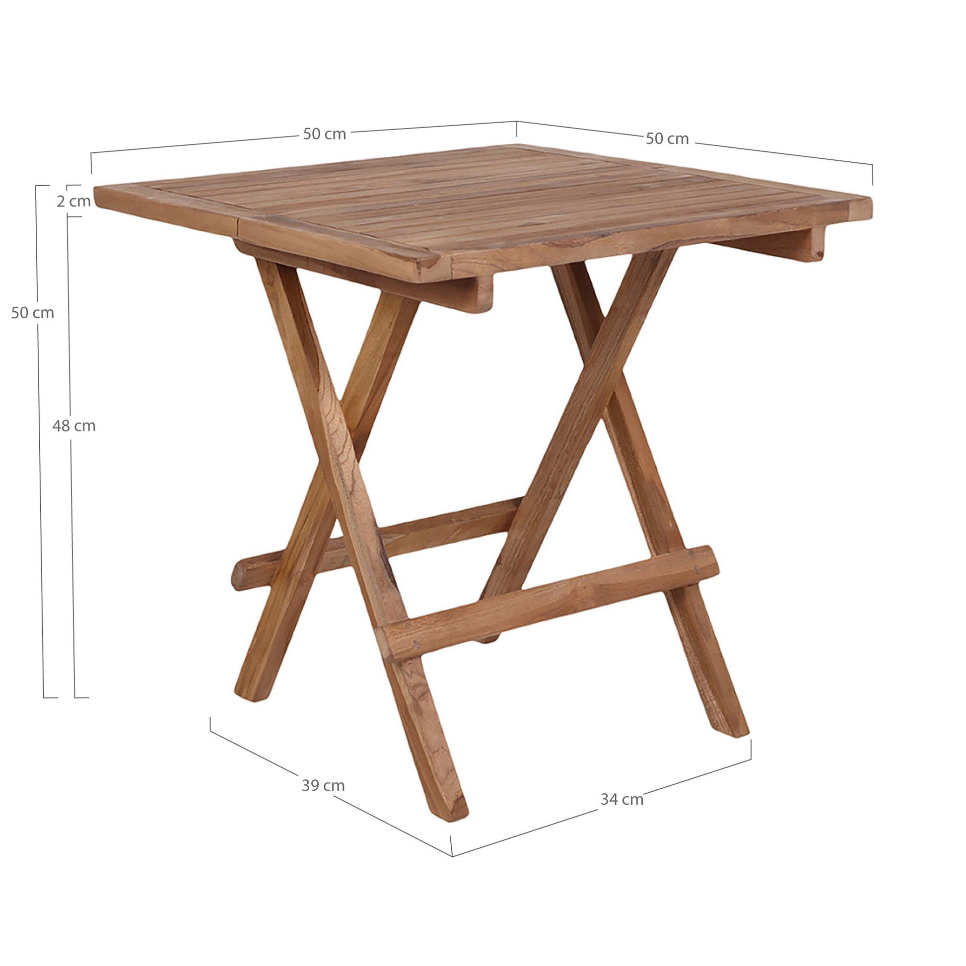 House Nordic Beistelltisch 7501001 – 50 × 50 × 50 cm, quadratisch – Teakholz – natur – faltbar