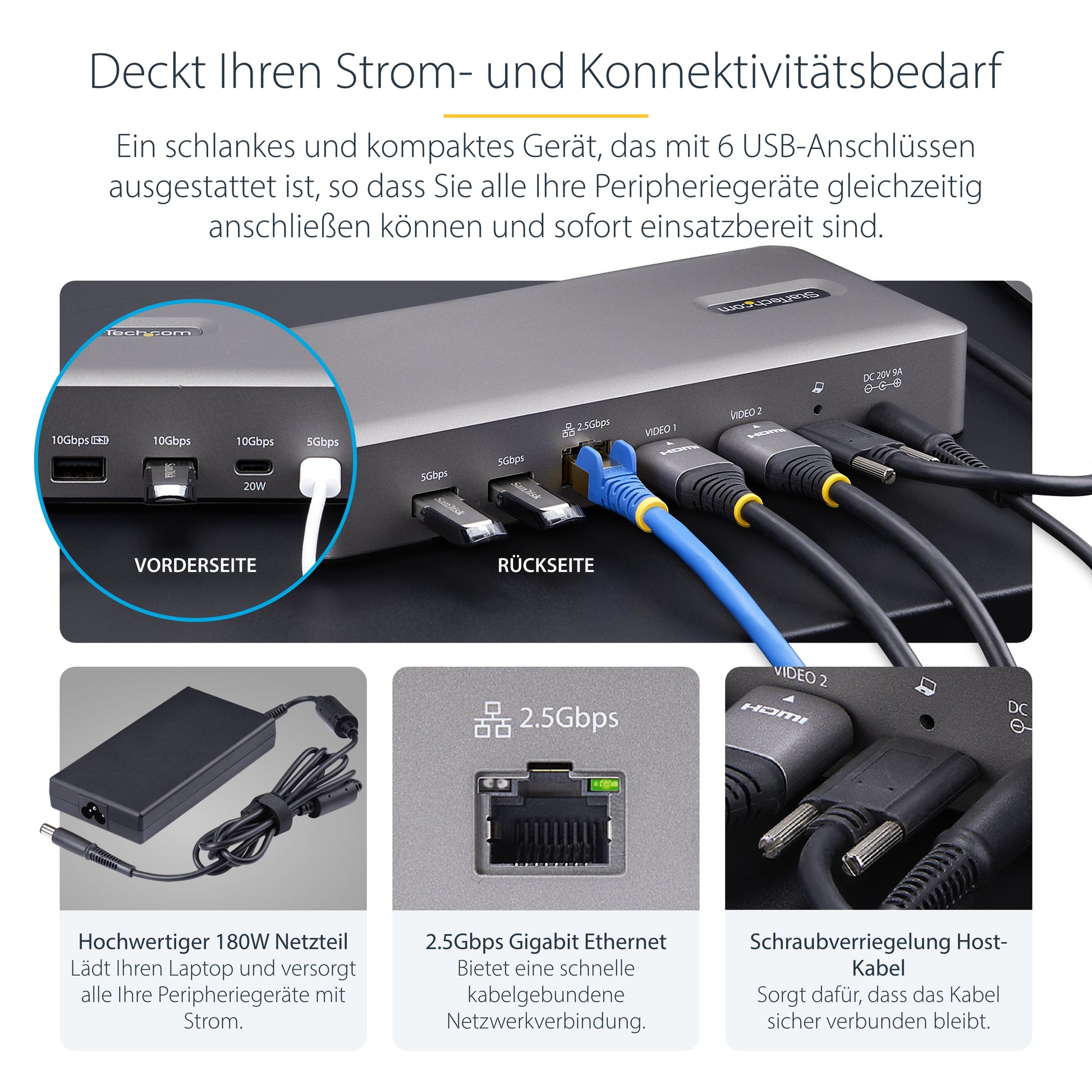 StarTech.com Dockingstation – USB4, 2× HDMI, 3× USB-A, 2× USB-C, 100 W PD, 2,5GbE, für Windows/ChromeOS