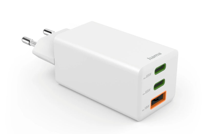 Hama 00201996 USB-Desktop-Ladegerät 65 W – USB-C×2, USB-A×1 – PD, QC 2.0/3.0 – Weiss