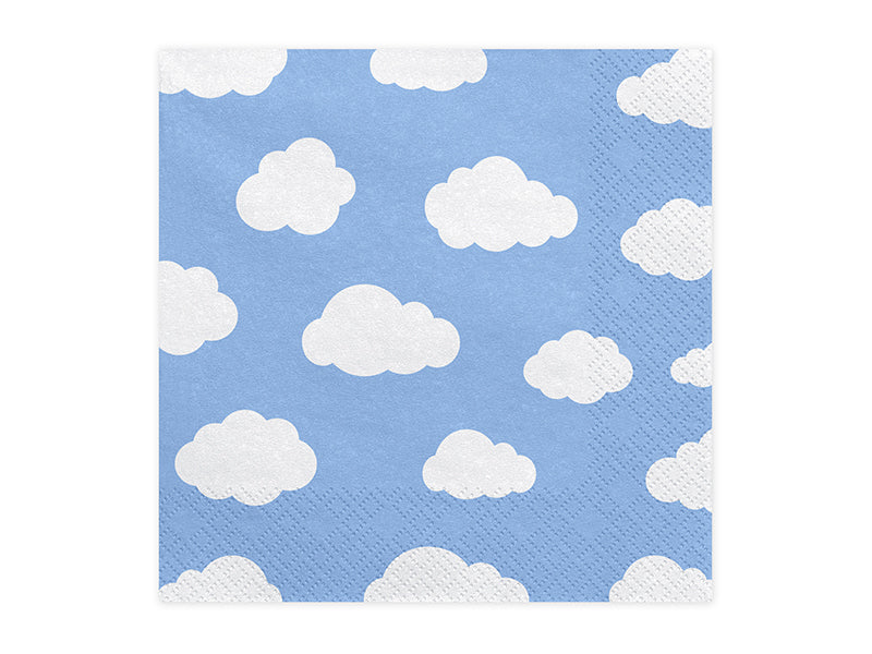 PartyDeco Servietten Flugzeug Wolken – blau/weiss – 33 × 33 cm, 3-lagig – 20 Stück