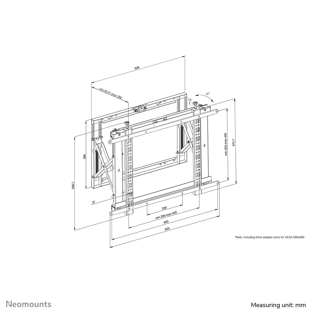 Neomounts WL95-800BL1 – Wandhalterung, schwenkbar, neigbar, für 42–70", VESA 200×200–600×400, bis 35 kg