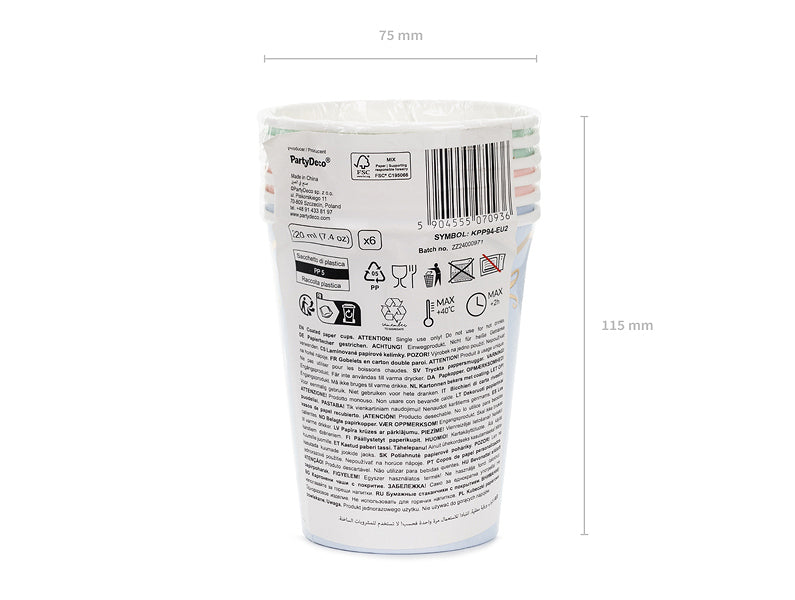 PartyDeco Trinkbecher, Papier/Karton – 2,2 dl, mehrfarbig – 6 Stk.