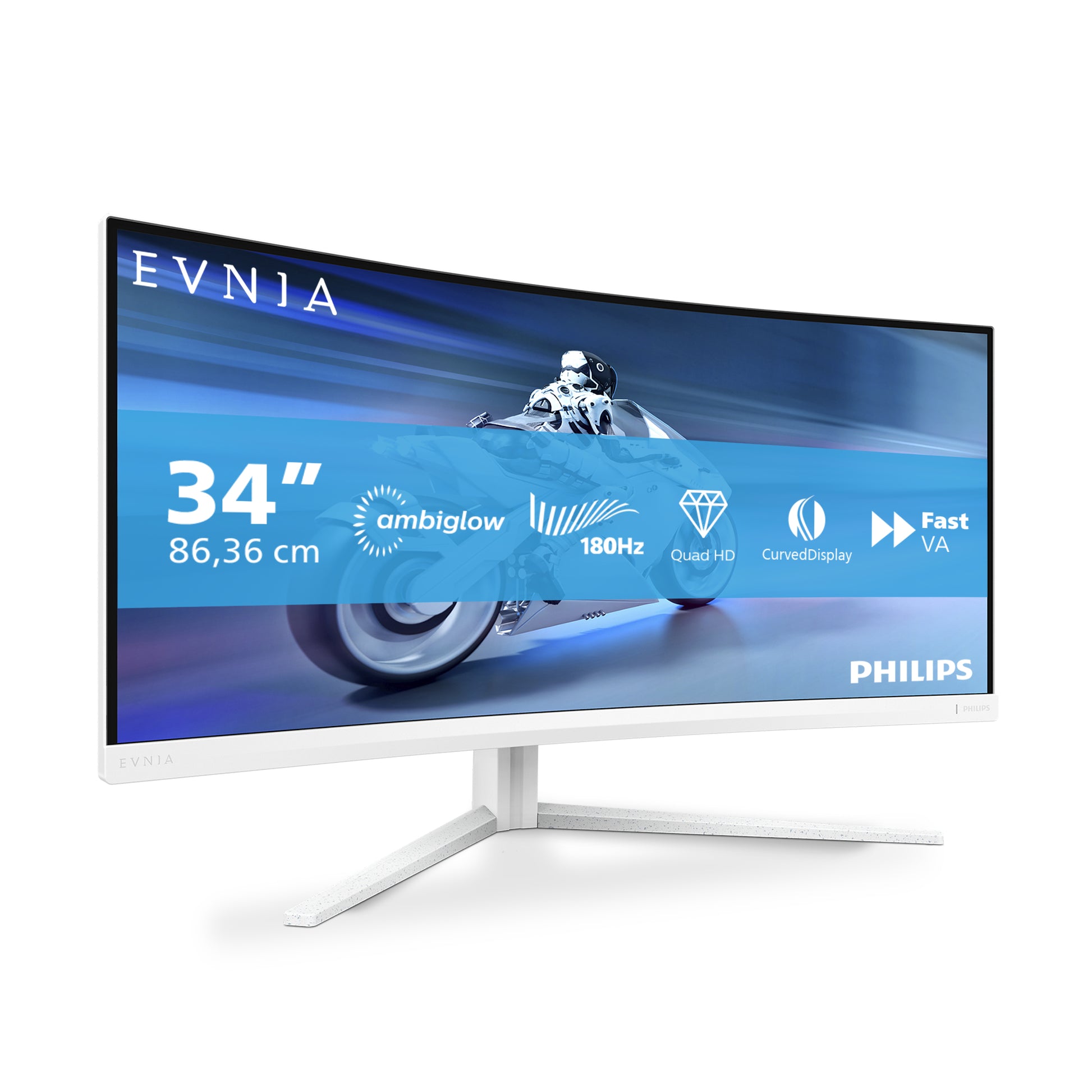 Philips Evnia 5000 34M2C5501A/00 – Monitor, 34", Curved, USB-Hub, Lautsprecher, VESA 100 × 100, Weiss