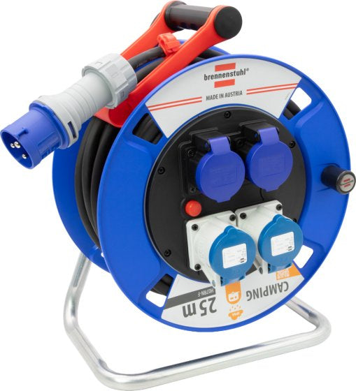 Brennenstuhl Kabelrolle, 25 m, 4×T23, IP55, 2,5 mm², Überhitzungsschutz, mit Schalter, Eingang CEE – Blau