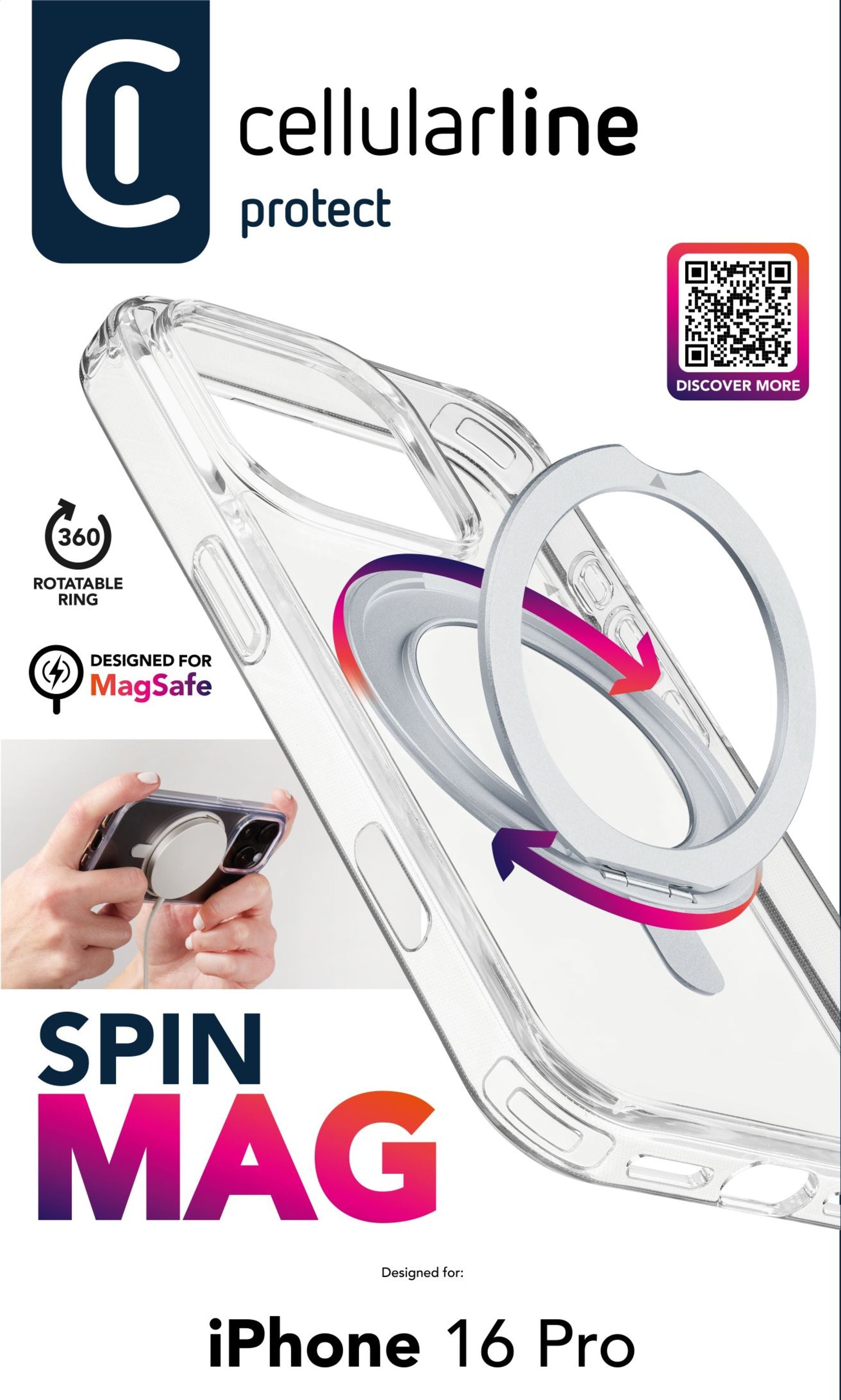 Cellularline Backcover – für Apple iPhone 16 Pro – transparent, MagSafe-kompatibel