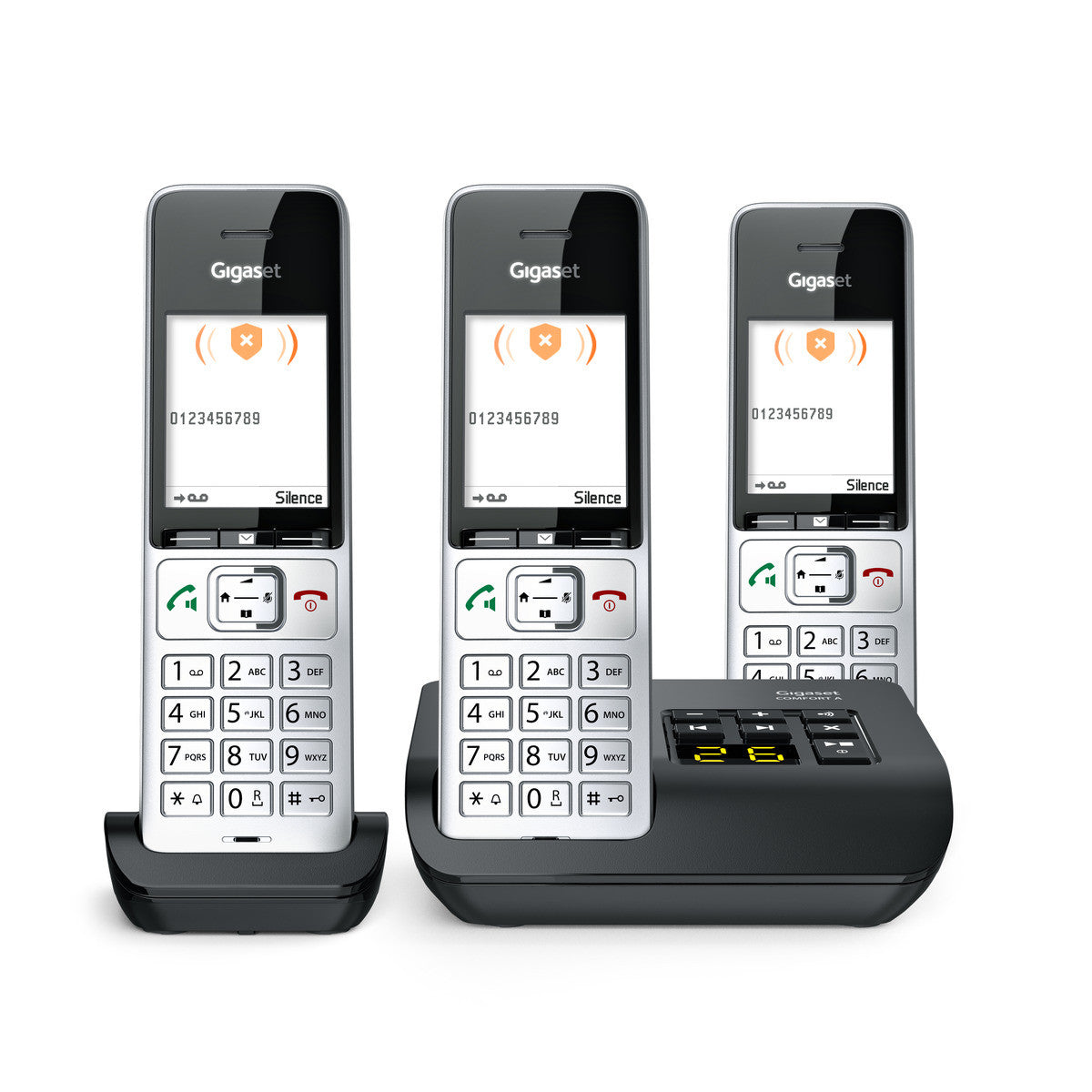 Gigaset Comfort 500 A Trio – WLAN-Telefon, inkl. 3 Mobilteile, DECT (GAP), Silber/Schwarz