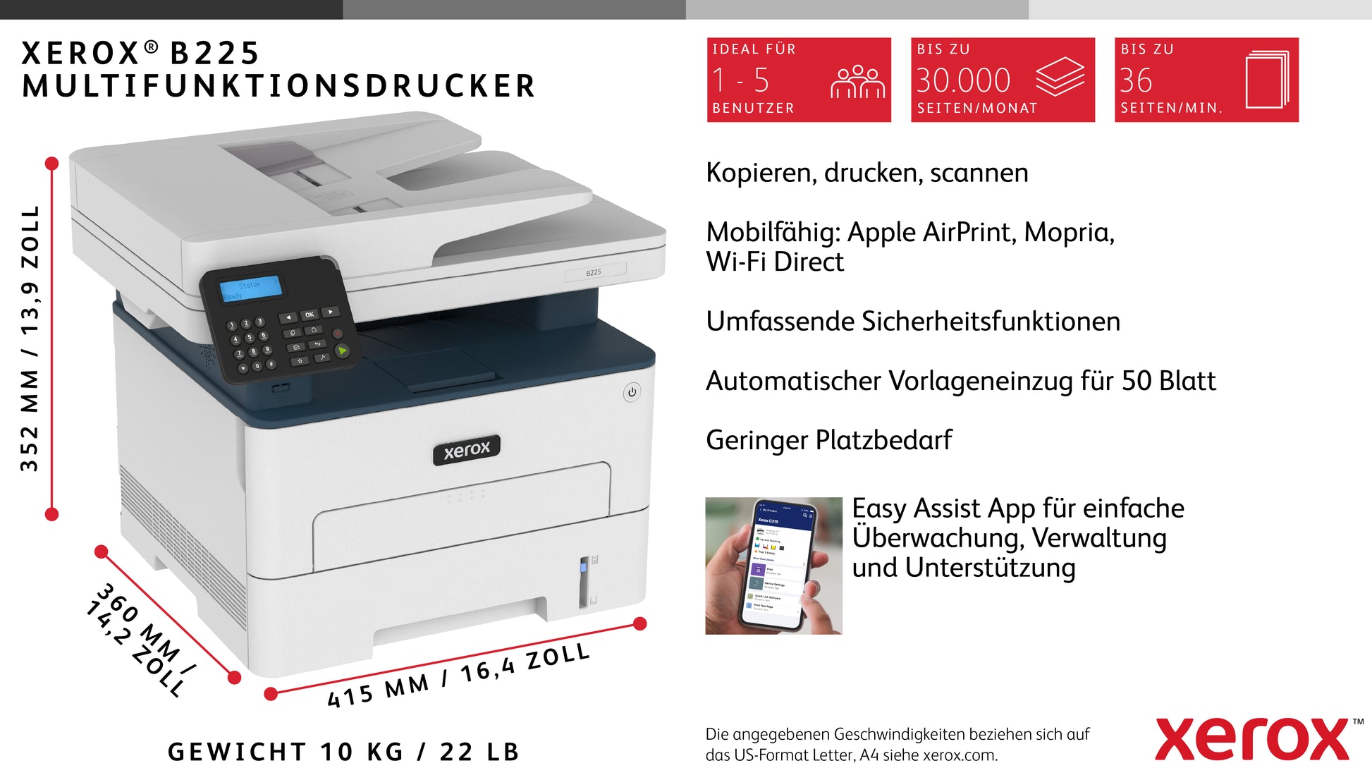 Xerox B225 – S/W Laser-MFP A4