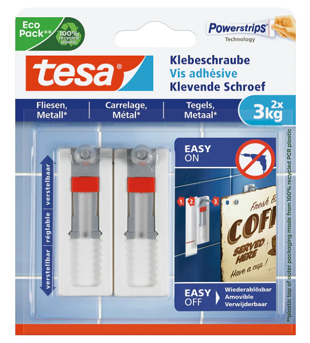 TESA Klebeschraube – Kunststoff, Weiss, 12 × 14 × 2,2 cm – 2er-Pack