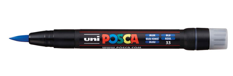 Uni-Ball POSCA Kreativ-/Pigmentmarker – Pinselspitze 1–10 mm, Blau, feucht abwischbar, deckend – für viele Oberflächen