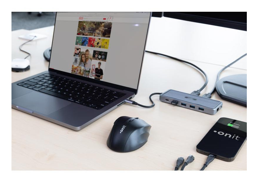 ONIT F01354 Dockingstation – USB-C, 2× DP, 1× HDMI, 4× USB-A, 3,5 mm, 100 W PD, GbE, für Windows/Mac/ChromeOS