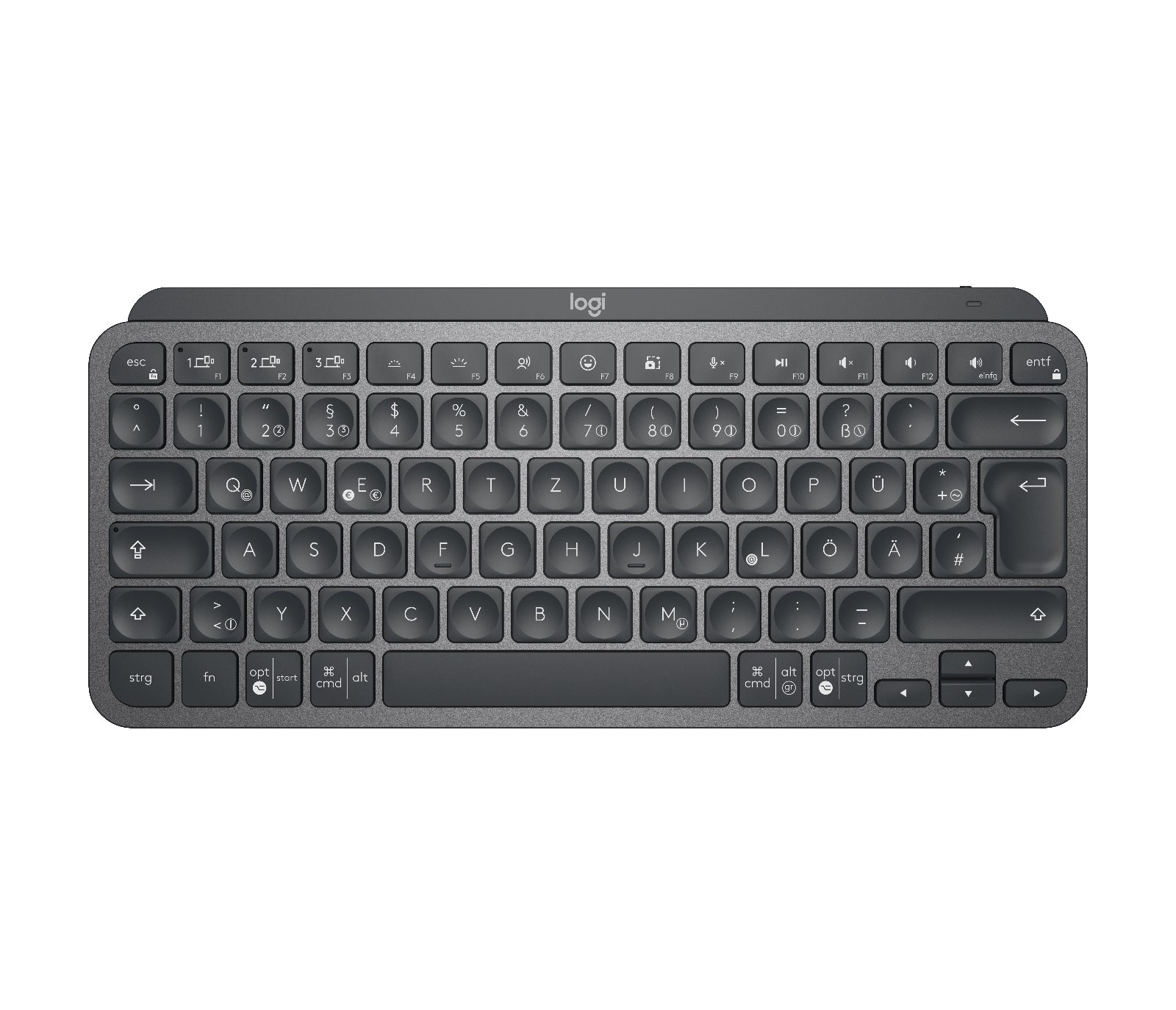 Logitech MX Keys Mini – Tastatur, kabellos (Bluetooth), DE-Layout (DE), Dunkelgrau