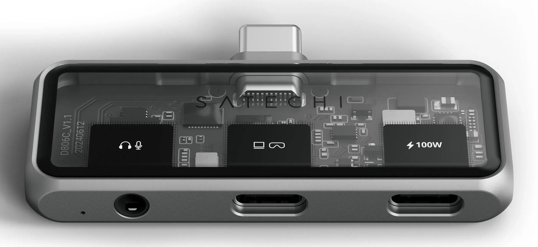 Satechi Multiport-Adapter – USB-C (3× Type-C), 100 W PD, 3,5 mm Audio, für Windows/Mac/ChromeOS