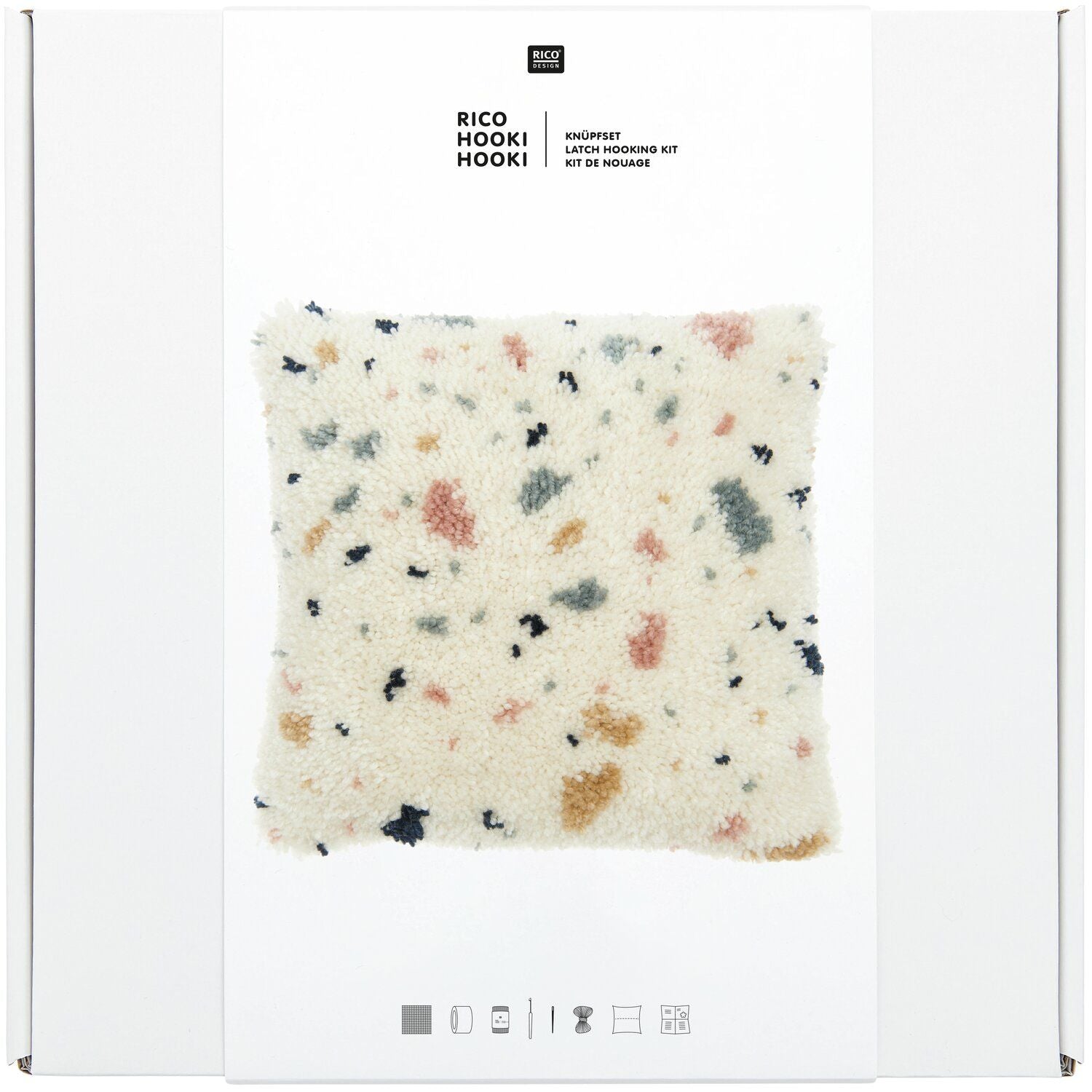 Rico Design Hooki Hooki – Knüpfset Kissen Terrazzo – 40 × 40 cm – ab 8 Jahren