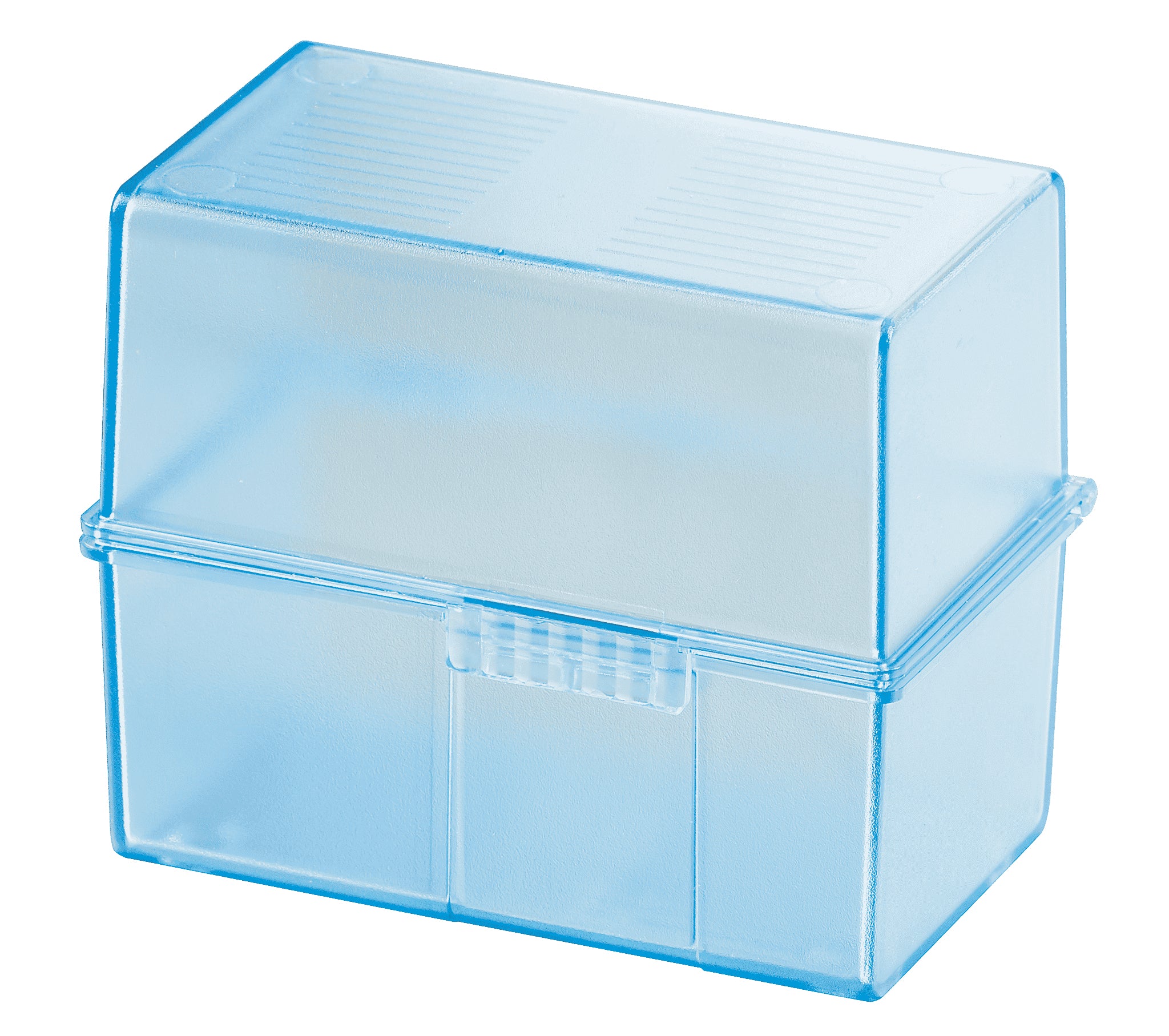 HAN Karteikasten – für A8 quer – mit Deckel, Kunststoff, blau transparent, inkl. 100 Karten