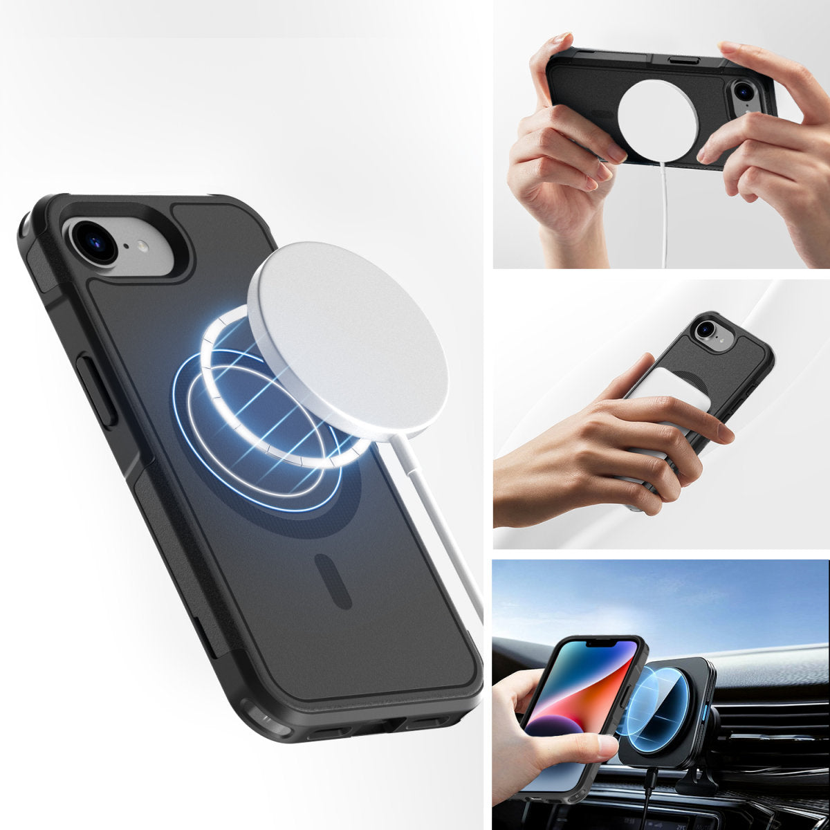 4smarts Defend Backcover – für Apple iPhone 16e, MagSafe, PC+TPU, Schwarz, bis 1,2 m Sturzsicher