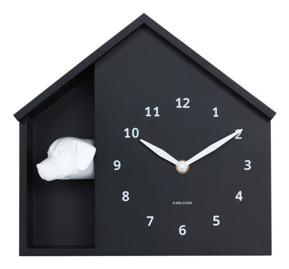 Karlsson Wanduhr Peeking Doggy – Ø 24,9 cm, Schwarz, Kunststoff