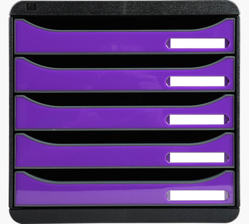 Exacompta Schubladenelement – 5 Schubladen, für A4+, schwarz/violett, Polystyrol (PS), B 347 × H 271 × T 278 mm