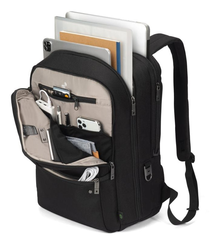 DICOTA Notebook-Rucksack bis 16" – abschliessbar, aus recycelten Materialien – Schwarz