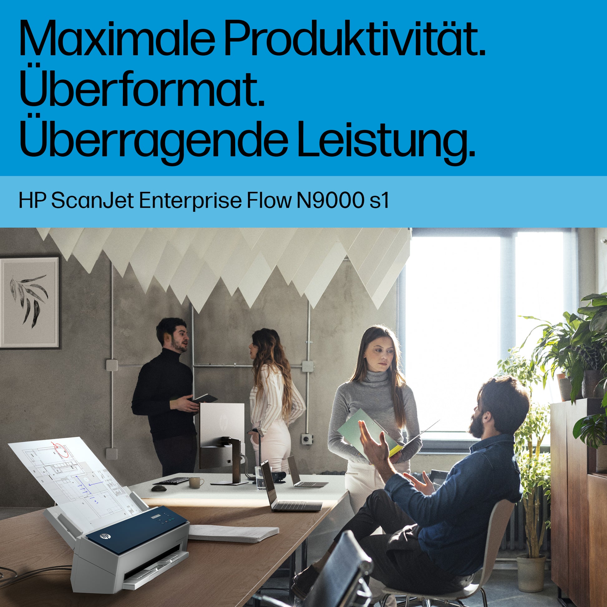 HP ScanJet Enterprise Flow 9000 s1 – Einzugsscanner, A3, Duplex, 80 Seiten pro Minute, ADF 100 Blatt, USB