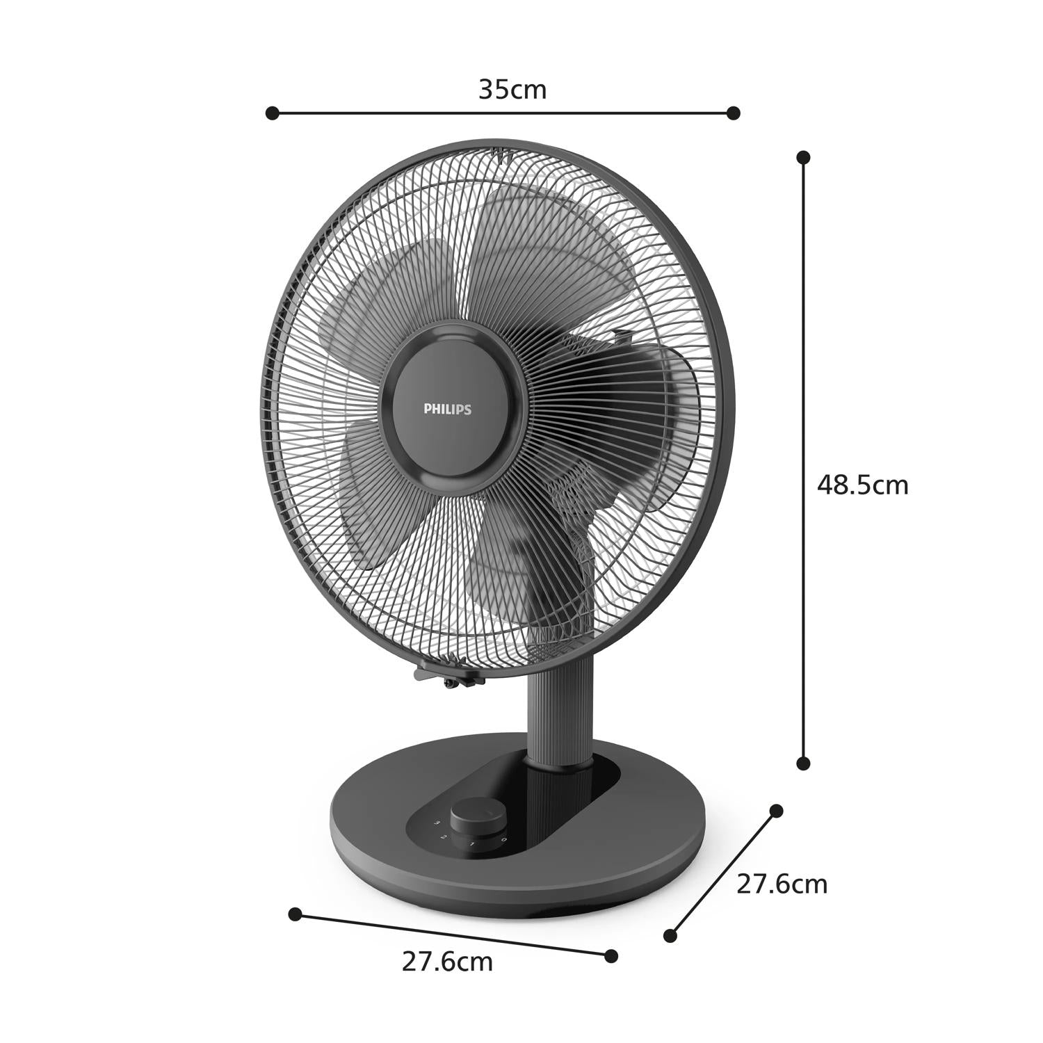 Philips Tischventilator CX1030/01 – 35 cm, 3 Stufen, oszillierend, 35 W, 45 dB(A), Schwarz